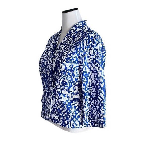 Chico's Women’s Cotton Eyelet Open Front Jacket Cardigan White/Blue Size L - Picture 12 of 13